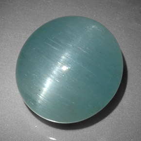 12.01캐럿 천연 블루그린 Cat's Eye Aquamarine, 타원형 컷, 14.4×13.4 mm, 투명한