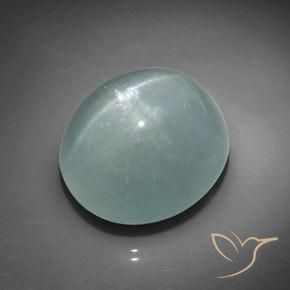37.51ct 자연스러운 밝은 청록색 캣츠아이 아쿠아마린, 타원형, 투명한
