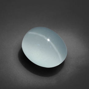 6.69캐럿 천연 그린블루 Cat's Eye Aquamarine, 타원형 컷, 11.8×9.7 mm, 투명한