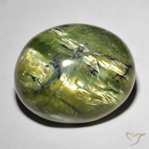 20.74캐럿 천연 흙빛 녹색 Cat's Eye Opal, 타원형 컷, 20.6×16.8 mm, 불투명체