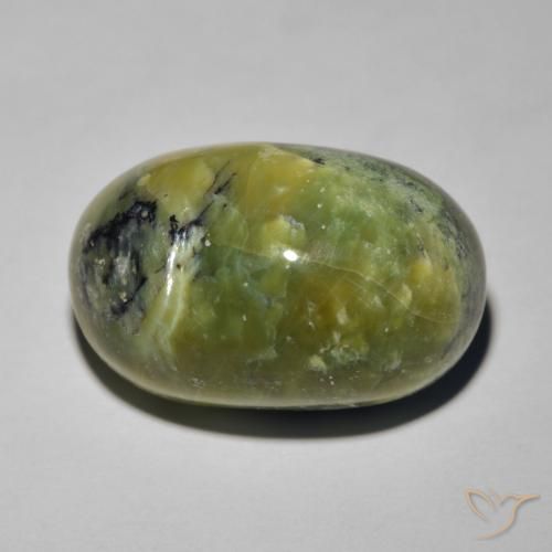 16.97ct 자연스러운 따뜻한 녹색 캣츠아이 오팔, 타원형, 불투명체
