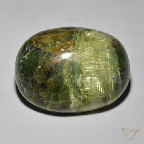 18.89ct 자연스러운 흙빛 녹색 캣츠아이 오팔, 타원형, 불투명체