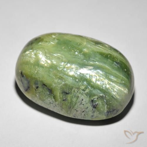 25.54ct 자연스러운 미디엄 그린 캣츠아이 오팔, 타원형, 불투명체