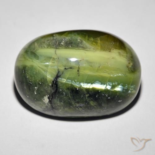 27.34ct 자연스러운 따뜻한 녹색 캣츠아이 오팔, 타원형, 불투명체