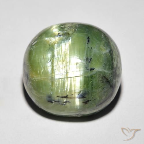 9.37ct 자연스러운 따뜻한 녹색 캣츠아이 오팔, 타원형, 불투명체