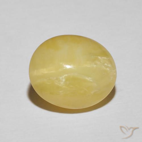 5.98ct 자연스러운 라이트 어스시 옐로우 캣츠아이 오팔, 타원형, 불투명체