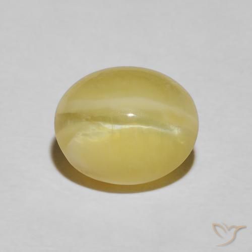 3.43ct 자연스러운 옅은 노랑 캣츠아이 오팔, 타원형, 불투명체