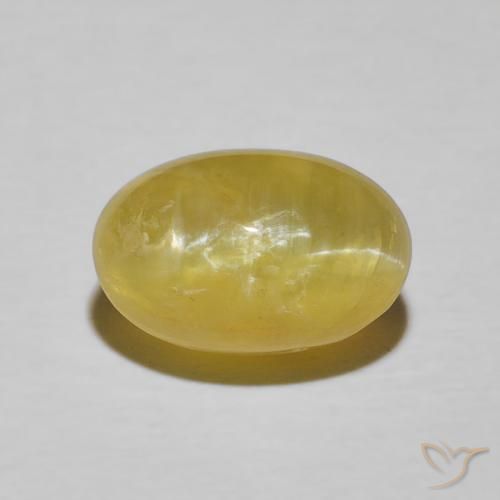 3.78ct 자연스러운 연노랑 캣츠아이 오팔, 타원형, 불투명체