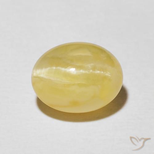 2.41ct 자연스러운 옅은 노랑 캣츠아이 오팔, 타원형, 불투명체