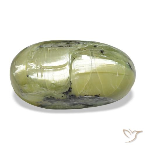 9.66캐럿 천연 노란빛 그린 Cat's Eye Opal, 타원형 컷, 18.1×9.8 mm, 불투명체