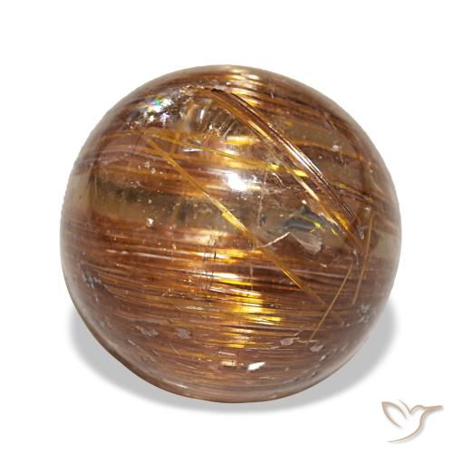 3.91캐럿 천연 미디엄 오렌지 Cat's Eye Rutile Quartz, 라운드 컷, 9.53 mm, 투명한