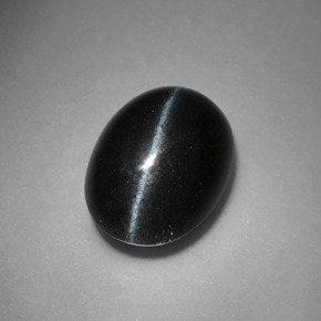 3.37캐럿 천연 검정색 Cat's Eye Scapolite, 타원형 컷, 10.7×7.9 mm, 불투명체