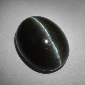 18.17캐럿 천연 검정색 Cat's Eye Scapolite, 타원형 컷, 18.3×14 mm, 불투명체
