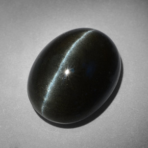 18.17캐럿 천연 검정색 Cat's Eye Scapolite, 타원형 컷, 18.3×14 mm, 불투명체