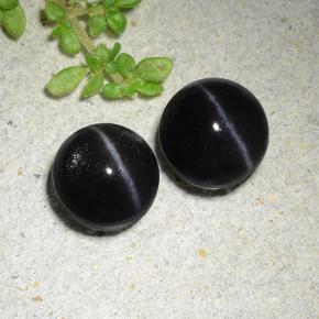 3.83캐럿 천연 검은색 캣츠아이 스카폴라이트 보석, 라운드 컷, 투명한