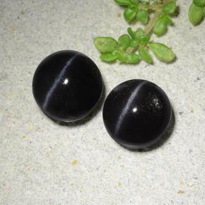 3.83캐럿 천연 검은색 캣츠아이 스카폴라이트 보석, 라운드 컷, 투명한