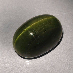 23.57캐럿 천연 딥 그린 Cat's Eye Tourmaline, 타원형 컷, 19.7×13.5 mm, 불투명체