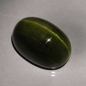 23.57캐럿 천연 딥 그린 Cat's Eye Tourmaline, 타원형 컷, 19.7×13.5 mm, 불투명체