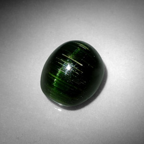 4.67캐럿 천연 딥 그린 Cat's Eye Tourmaline, 타원형 컷, 10.5×8.7 mm, 불투명체