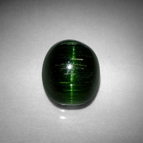 4.67캐럿 천연 딥 그린 Cat's Eye Tourmaline, 타원형 컷, 10.5×8.7 mm, 불투명체