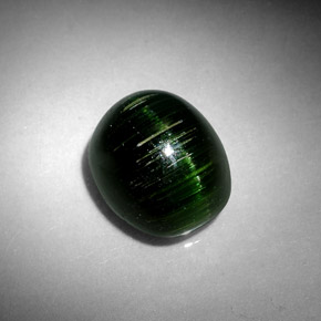 4.67캐럿 천연 딥 그린 Cat's Eye Tourmaline, 타원형 컷, 10.5×8.7 mm, 불투명체