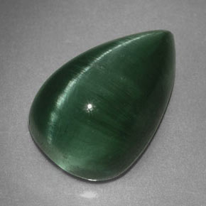 2.46캐럿 천연 딥 그린 Cat's Eye Tourmaline, 투명한, 10×6.5 mm, 투명/반투명