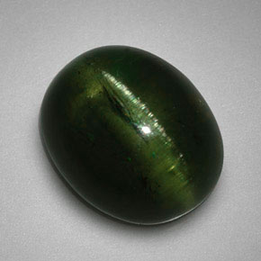 5.99캐럿 천연 딥 그린 Cat's Eye Tourmaline, 타원형 컷, 12.2×10.1 mm, 투명한