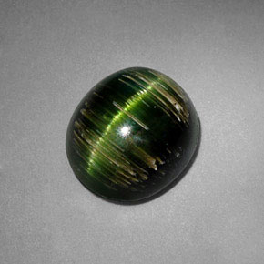 3.24캐럿 천연 딥 그린 Cat's Eye Tourmaline, 타원형 컷, 9.2×8.2 mm, 투명한