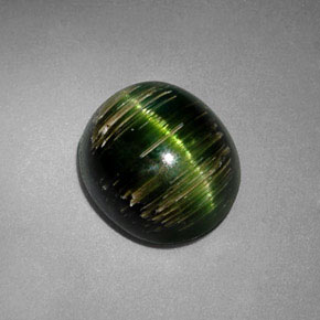 3.24캐럿 천연 딥 그린 Cat's Eye Tourmaline, 타원형 컷, 9.2×8.2 mm, 투명한