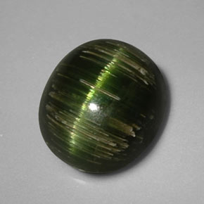 3.24캐럿 천연 딥 그린 Cat's Eye Tourmaline, 타원형 컷, 9.2×8.2 mm, 불투명체