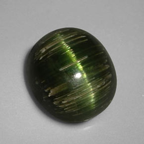 3.24캐럿 천연 딥 그린 Cat's Eye Tourmaline, 타원형 컷, 9.2×8.2 mm, 불투명체