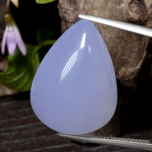 33.78캐럿 천연 바이올렛 블루 칼세도니, 배 모양, 26.1×19.3 mm, 투명한