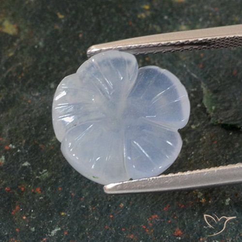 5.46ct 자연스러운 라이트 퍼플리쉬 블루 옥수, 플라워 컷, 투명한
