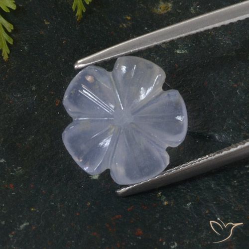 5.64ct 자연스러운 라이트 퍼플리쉬 블루 옥수, 플라워 컷, 투명한