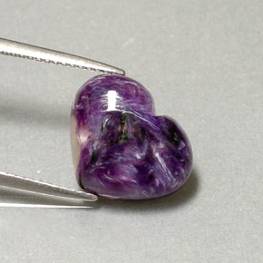 4.95캐럿 천연 바이올렛 차로아이트, 하트 모양, 14.2×11.6 mm, 불투명체