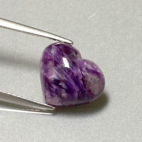 4.16캐럿 천연 바이올렛 차로아이트, 하트 모양, 12.4×10.4 mm, 불투명체
