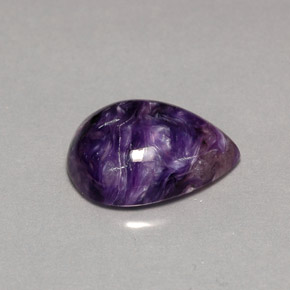 7.30캐럿 천연 바이올렛 차로아이트, 배 모양, 16.3×12.1 mm, 불투명체