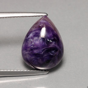7.30캐럿 천연 바이올렛 차로아이트, 배 모양, 16.3×12.1 mm, 불투명체