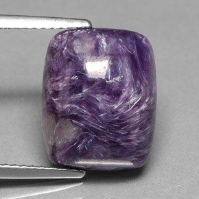6.49캐럿 천연 바이올렛 차로아이트, 쿠션 컷, 13.8×11.1 mm, 불투명체