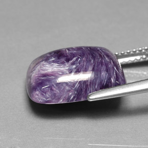 6.49캐럿 천연 바이올렛 차로아이트, 쿠션 컷, 13.8×11.1 mm, 불투명체