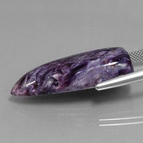 27.21캐럿 천연 바이올렛 차로아이트, 멋진 모양, 31.9×14.1 mm, 불투명체