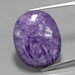 26.05캐럿 천연 바이올렛 차로아이트, 타원형 컷, 25.1×20.1 mm, 불투명체