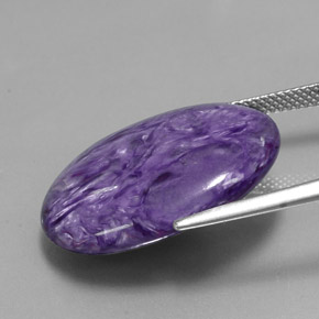 26.05캐럿 천연 바이올렛 차로아이트, 타원형 컷, 25.1×20.1 mm, 불투명체