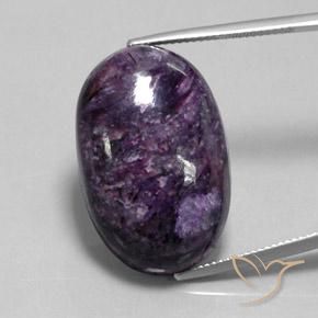 35.08ct 자연스러운 미디엄 다크 바이올렛 차로아이트, 타원형, 불투명체