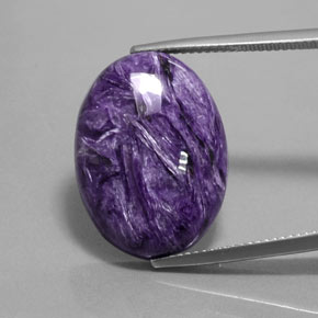 15.17캐럿 천연 바이올렛 차로아이트, 타원형 컷, 22.1×16.2 mm, 불투명체