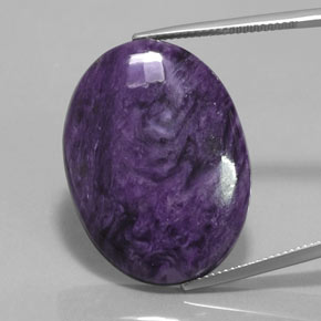 28.06캐럿 천연 바이올렛 차로아이트, 타원형 컷, 30.3×22.3 mm, 불투명체