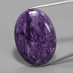 27.90캐럿 천연 바이올렛 차로아이트, 타원형 컷, 30.2×22 mm, 불투명체