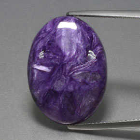 15.50캐럿 천연 바이올렛 차로아이트, 타원형 컷, 22.1×16.1 mm, 불투명체