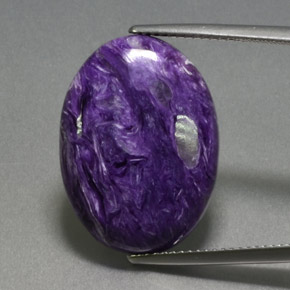15.03캐럿 천연 바이올렛 차로아이트, 타원형 컷, 22.2×16.2 mm, 불투명체