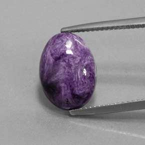 5.36캐럿 천연 바이올렛 차로아이트, 타원형 컷, 14.2×10.4 mm, 불투명체